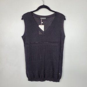 Floral Blooming Black Mixed Knit Preppy Dark Academia Sweater Vest NWT Size L